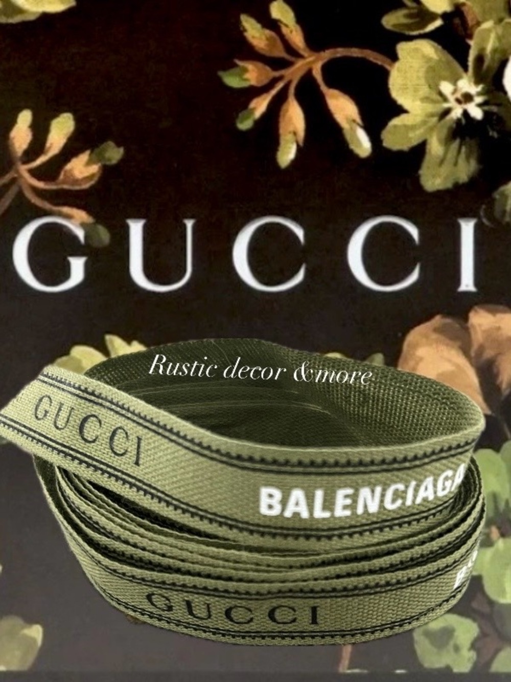 Gucci Balenciaga Olive Green Branded Ribbon